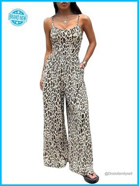 Women's Summer Jumpsuit Spaghetti Strap Wide Leg Baggy Pants Romper
